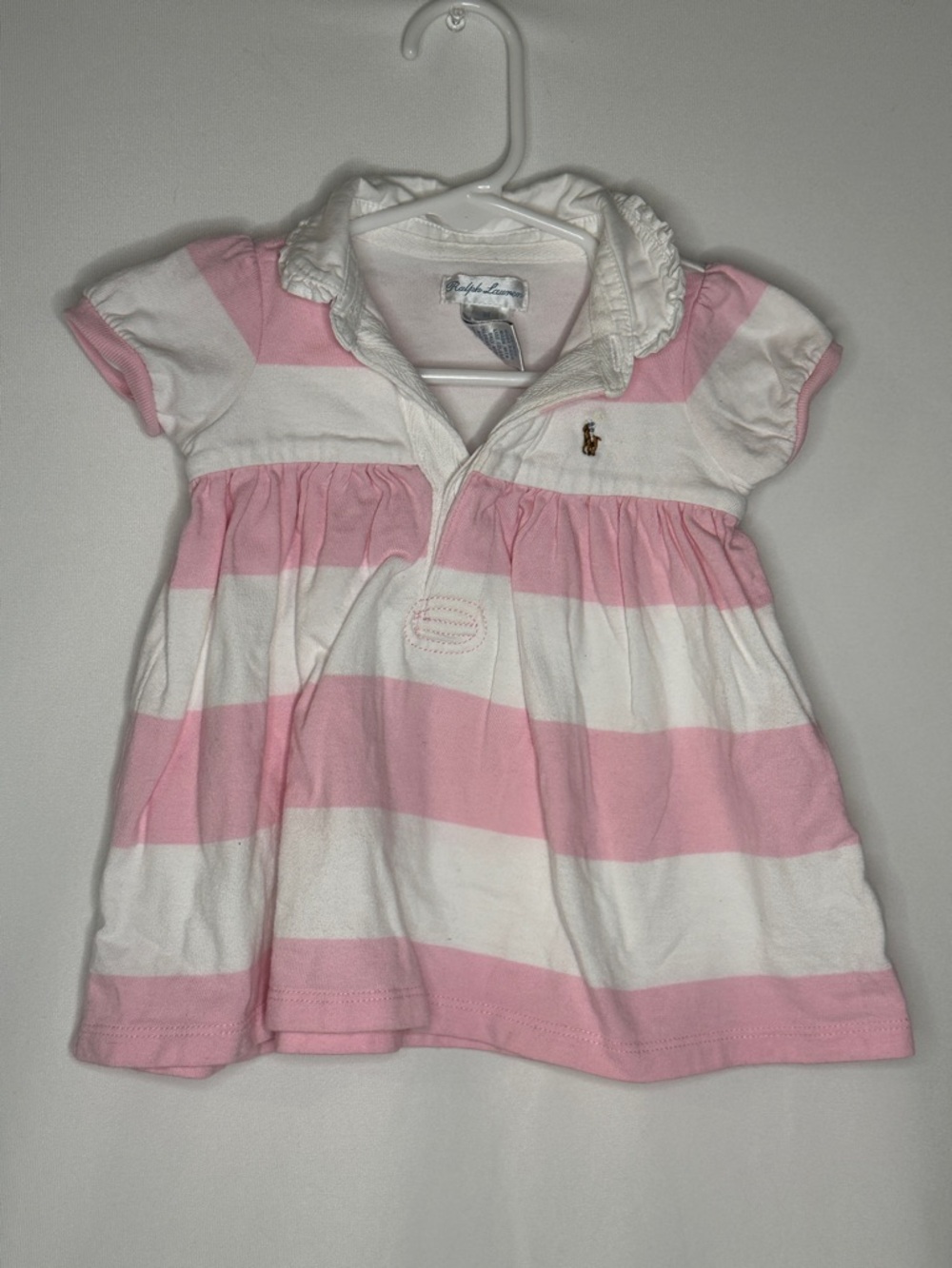 Ralph Lauren Light Pink and White Striped Polo Dress 3 Months